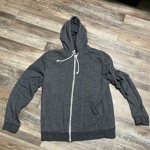 Gray jacket with hoodie and drawstring